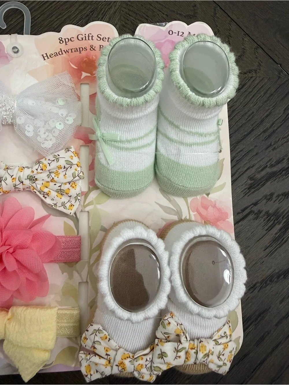 Baby Headband & Bootie Set - Pink, Yellow, Green, White